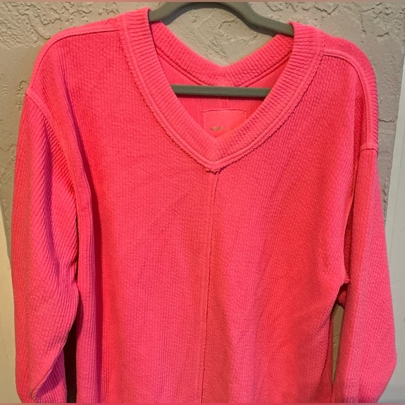 Aerie Neon Pink V-Neck Ribbed Pullover - Picture 3 of 10